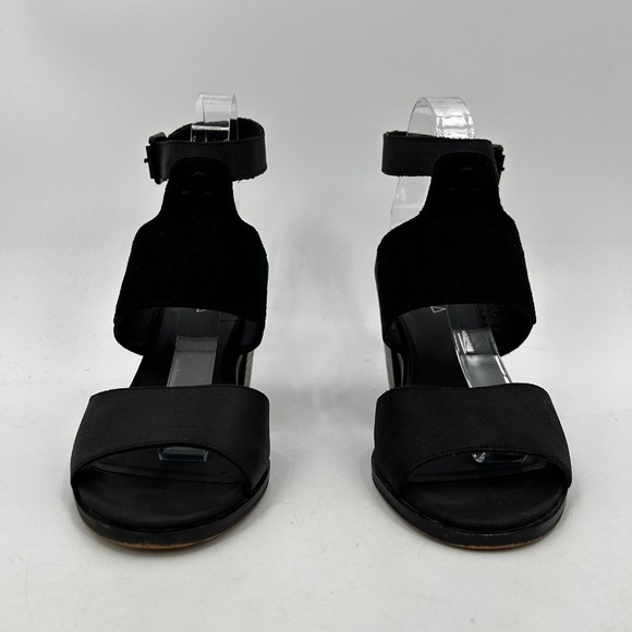 KELSI DAGGER Black Leather Suede Ankle Strap Stacked Heel Boho Sandal Heels 8 - Picture 4 of 8